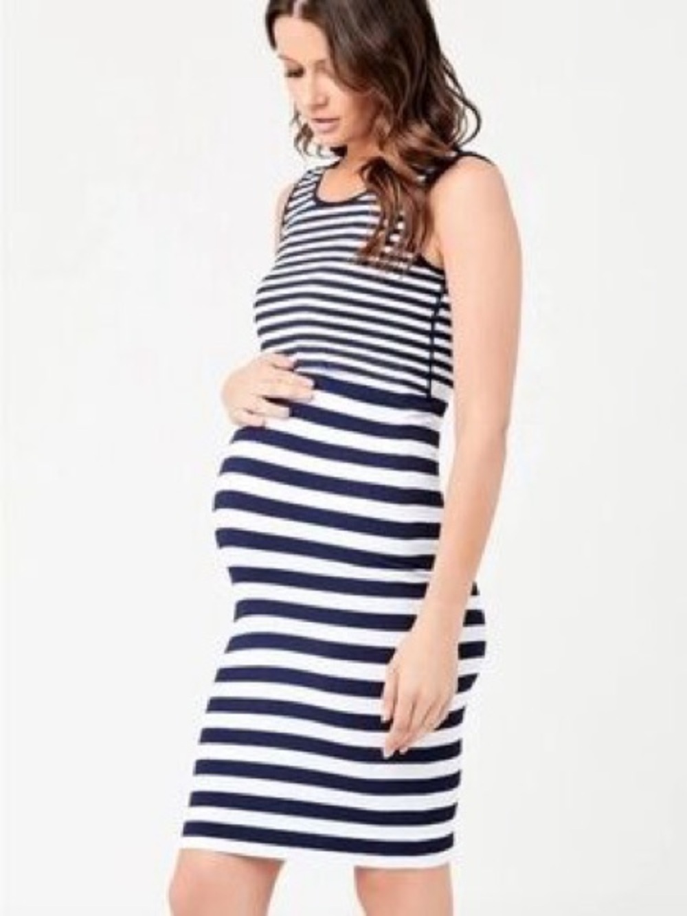 Ripe Women’s Maternity/Nursing Navy Blue and White Seamless Striped Dress, XS